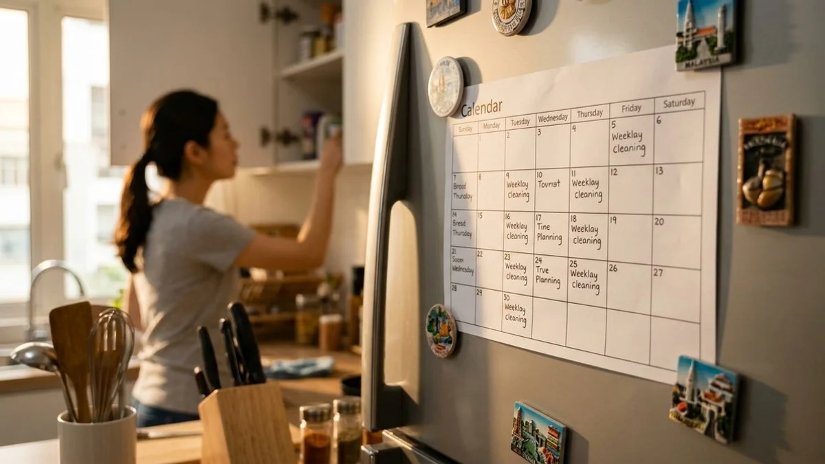 Calendar showing weekly cleaning schedule
