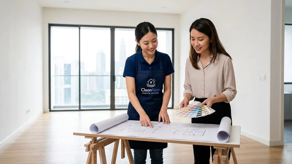 Cleaner consulting with interior designer
