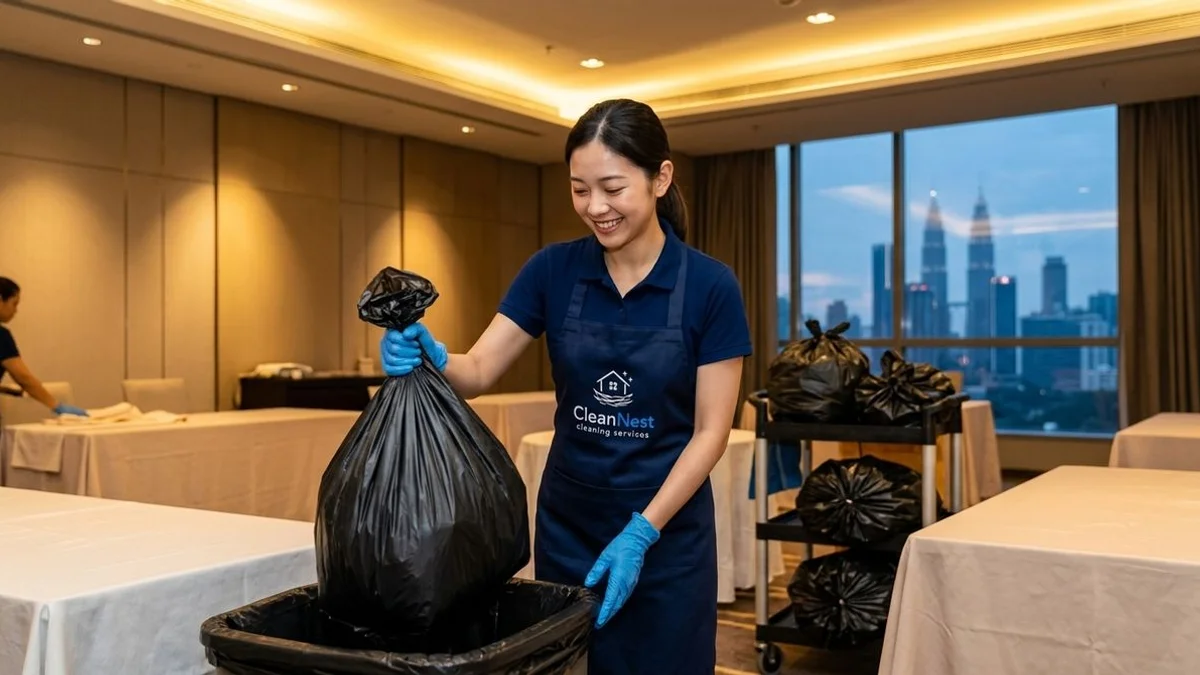 Cleaner removing waste after a function