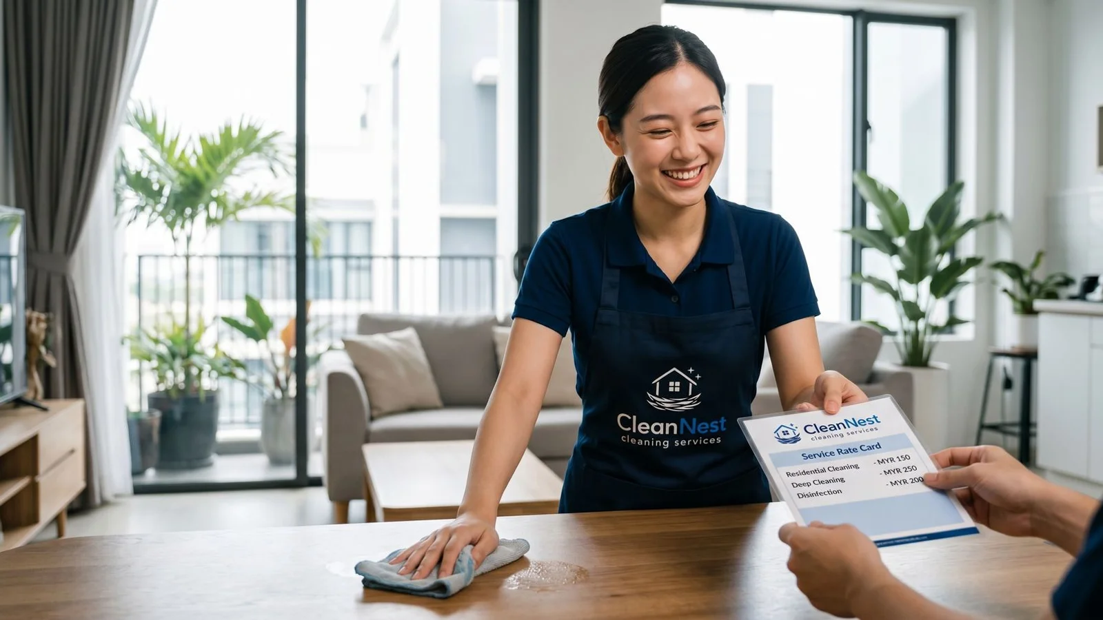 Cleaner working in a modern Malaysian living room