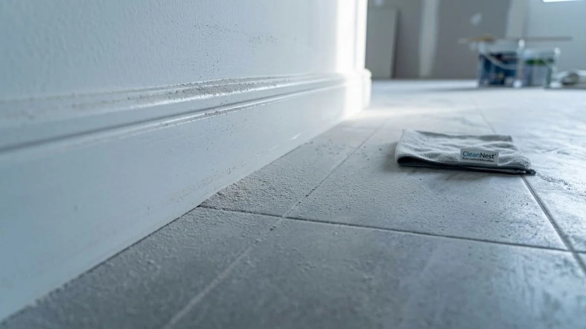 Fine dust film on baseboard