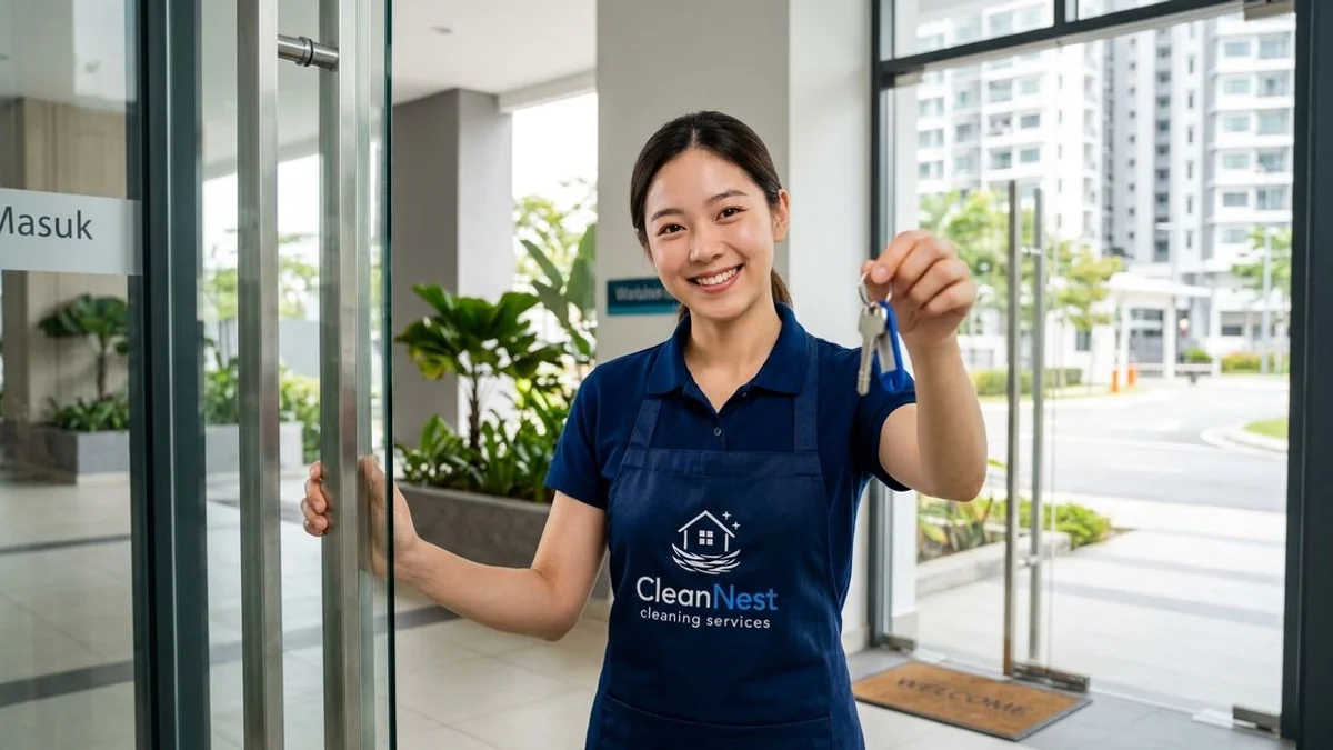 New tenant with keys at door of clean apartment